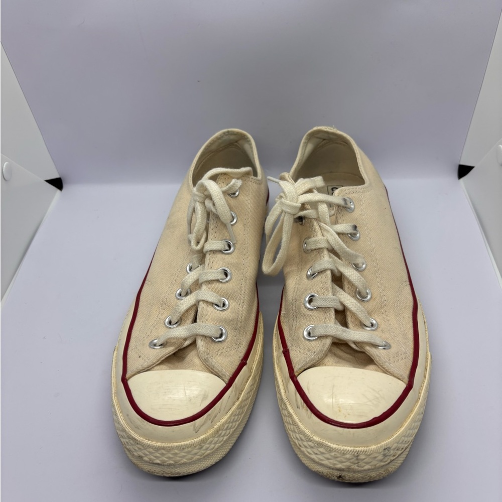 Classic Low-Top Canvas Sneakers in Cream with Red Trim - Converse Style